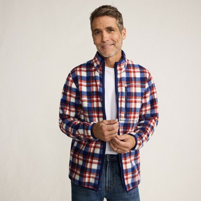 Lands' End Men's Tall Print Full Zip High Pile Fleece Jacket - Large Tall - Navy/Bourbon Plaid — фото 4