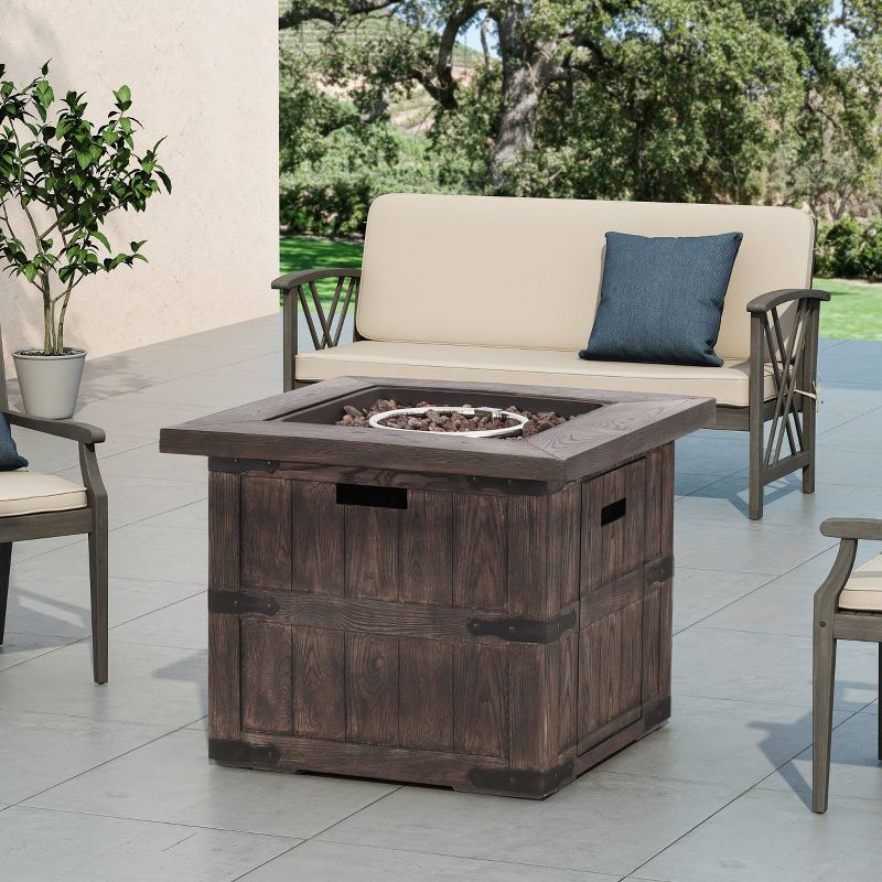 Finethy Outdoor 40000 BTU Light Weight Concrete Square Fire Pit Wood Brown - Christopher Knight Home, 6 of 12