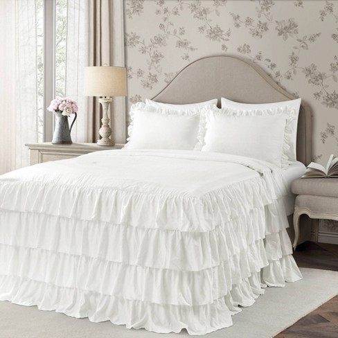 White Triple Ruffle Bedspread Set Bedding