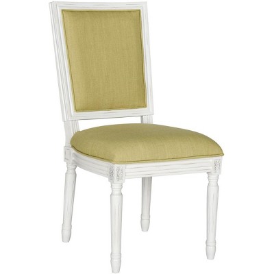 Spring Green and Cream Linen Upholstered Side Chair with Wood Frame