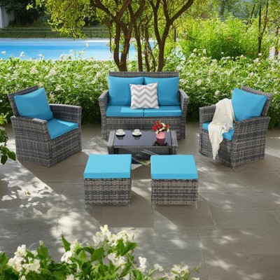 6-Piece Outdoor Patio Rattan Conversation Sofa Set with Tempered Glass Coffee Table