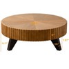 Okak Carved Wood Round Coffee Table, 31.5" Dia Modern Geometric Design with Black Metal Legs for Living Room & Office, 14"H - 4 of 4