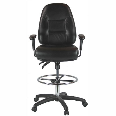 Adjustable Black Leather Drafting Chair with Swivel and Tilt