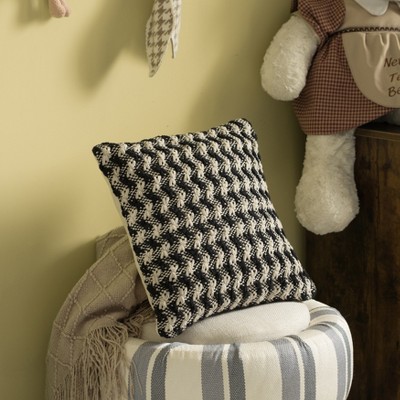 16" Black and White Handwoven Cotton Chevron Throw Pillow