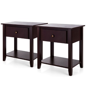 Costway 2PCS Nightstand Sofa End Side Table W/ Storage Drawer Bottom Shelf Espresso - 1 of 4