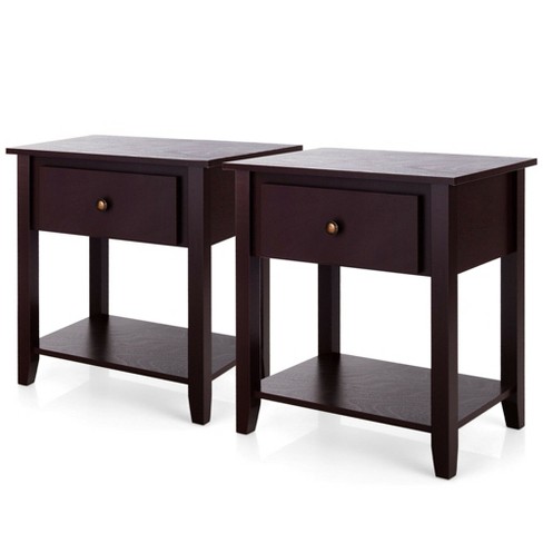 Costway 2pcs Nightstand Sofa End Side Table W Storage Drawer Bottom Shelf Espresso Target