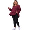 Agnes Orinda Women's Plus Size Waffle Knit Ruffle Hem Tiered V Neck Long Sleeve Casual Flowy Peplum Blouse - 3 of 4