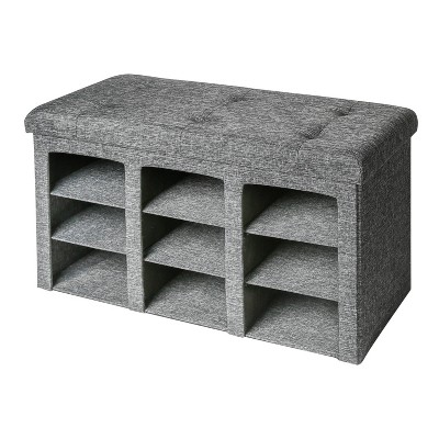 9 Bin Foldable Tufted Shoe Storage Bench Charcoal Gray - Seville Classics