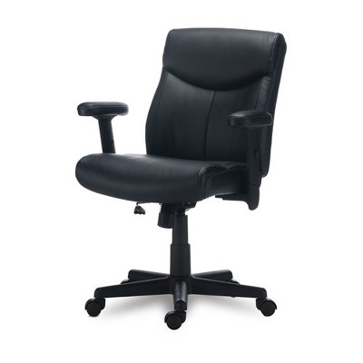 Executive Black Leather Swivel Chair with Adjustable Arms