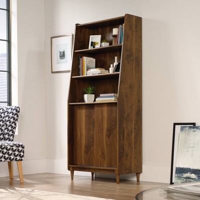 Grand Walnut Adjustable 70'' Bookcase with Sliding Doors