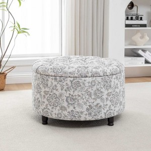 Wovenbyrd Prescott 28" Large Round Pintucked Storage Ottoman with Lift off lid - 1 of 4