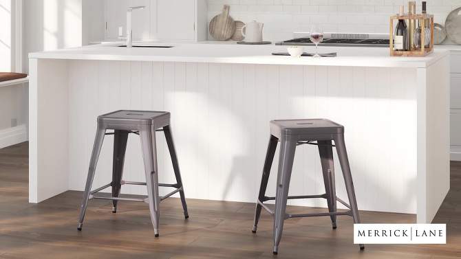 Merrick Lane 24" High Powder Coated Backless Metal Counter Stool with Clear Coat Finish and Plastic Floor Glides for Indoor Use, 2 of 10, play video