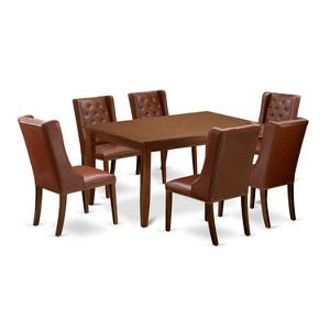 HomeStock 7-Piece Mahogany Finish Solid Wood Top Dining Table with 6 Parson Chairs - 1 of 4