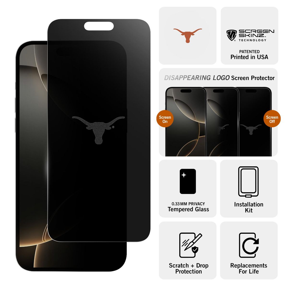 Screen Skinz Texas Longhorns Privacy Screen Protector - thumbnail 3