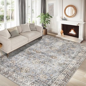 Washable Rug, Non Slip Backing Non Shedding Oriental Floral Vintage Carpet for Hallway Entryway Bedroom,Ultra-Thin Foldable Neutral Floor Cover - 1 of 4