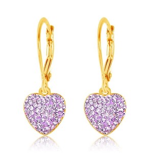 Chanteur Hypoallergenic Kids Jewelry Accessories Heart Purple Crystal Yellow Gold Brass Plating Earrings leverback is made from 925 Sterling silver - 1 of 1