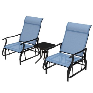 Aghana Digitals 3-Piece Outdoor Glider Set: Steel Frame Gliding Chairs, Tempered Glass Top Table - 1 of 4