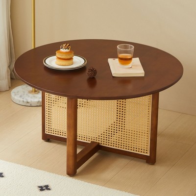 NicBex Round Dining Table 31.5" Solid Wood and Rattan Workmanship Dinette Table for Kitchen, Dining Room
