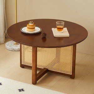 Sapphtopaz Round Dining Table 31.5" Solid Wood and Rattan Workmanship Dinette Table Kitchen Table - 1 of 4