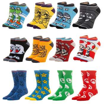 Super Mario 12 Days of Socks Men's 12-Pack Ankle & Crew Socks
