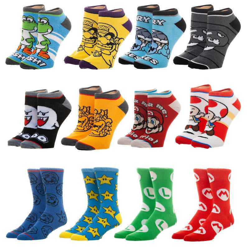 Super Mario 12 Days of Socks Men's 12-Pack Ankle & Crew Socks, 1 of 7