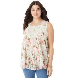 Roaman's Women's Plus Size Angel Chiffon Blouse - 1 of 4