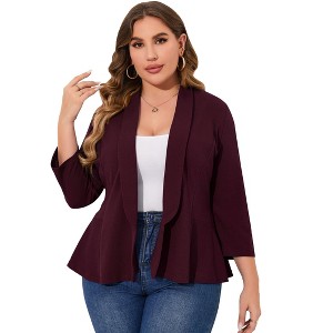 Women's Plus Size Blazer Notch Panel Work Business Casual Outfits Dressy Suit Jacket Peplum Blazers - 1 of 4