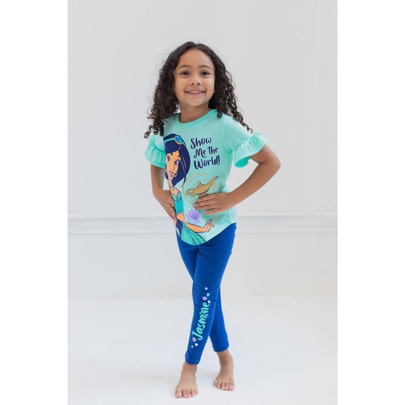 Disney Frozen Princess Moana Little Mermaid Floral Girls T-Shirt and Leggings Outfit Set Toddler to Big Kid, 2 of 8