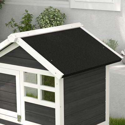 Grey Wooden Outdoor Rabbit Hutch with Enclosed Run