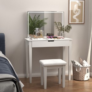 RISOKEYS Vanity Desk Set With Mirror For Makeup, Makeup Table With 1 Drawer Storage Cosmetics, Vanity Dressing Table For Bedroom With Stool,White - 1 of 4