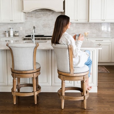 Weathered Oak Swivel Bar Stool with Leather Upholstery, Set of 3