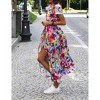 Women's Summer Casual Wrap V Neck Maxi Dress Short Sleeve Boho Floral Dress with Belt - 3 of 3