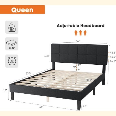 MyDepot Bed Frame - Linen Upholstered Platform Bed with Headboard, No Box Spring Needed