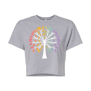 Women's - Instant Message - Rainbow Tree Of Life Cropped Graphic T-Shirt - 1 of 4