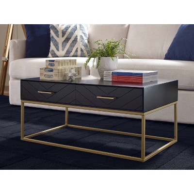 Modern Rectangular Black and Gold Coffee Table with Storage