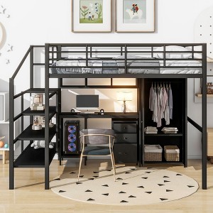 NicBex Twin Size Loft Bed Metal Bed Frame with Iron Mesh, Storage Stairs and Full Length Guardrail, Space Saving, No Box Spring Required - 1 of 4