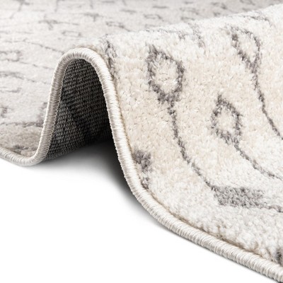 Ivory and Gray Square Trellis Synthetic Area Rug