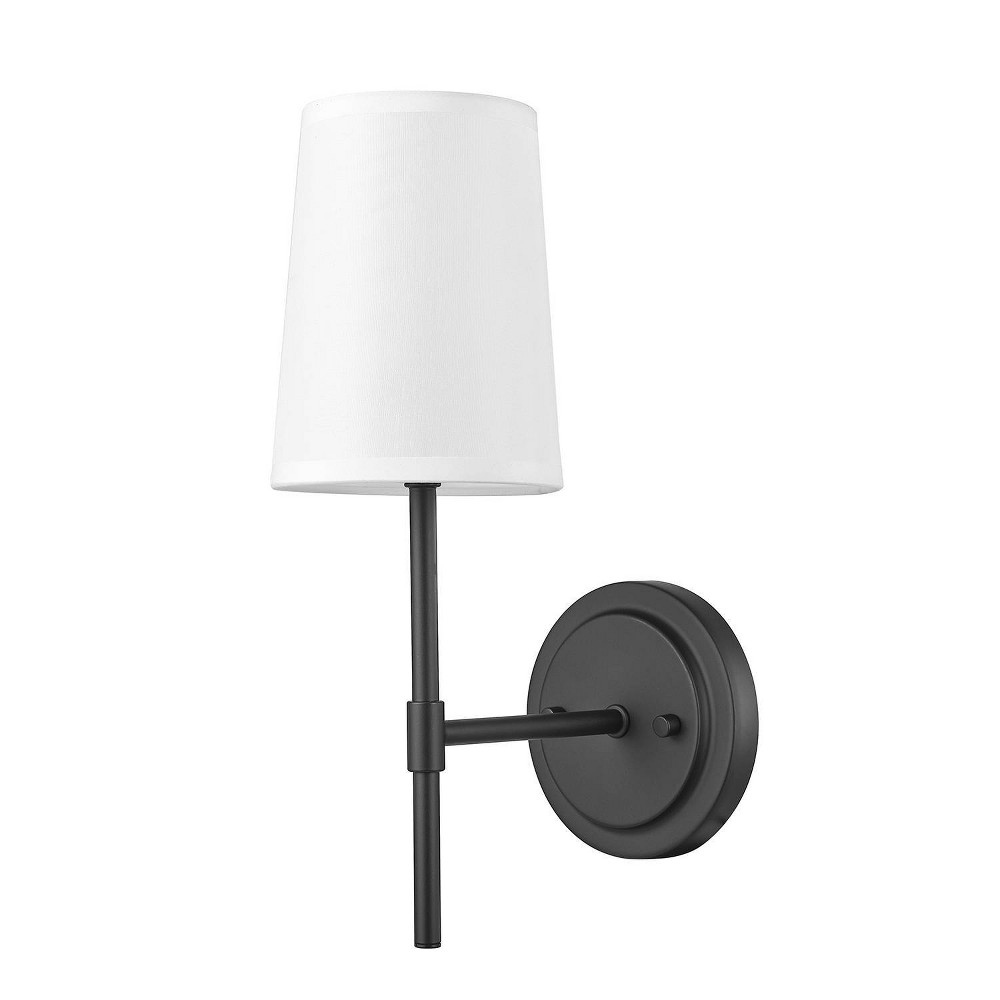 Photos - Chandelier / Lamp 1-Light Clarissa Wall Sconce Matte Black with Fabric Shade White - Globe Electric: ETL Listed, Linen Shade, Metal Body