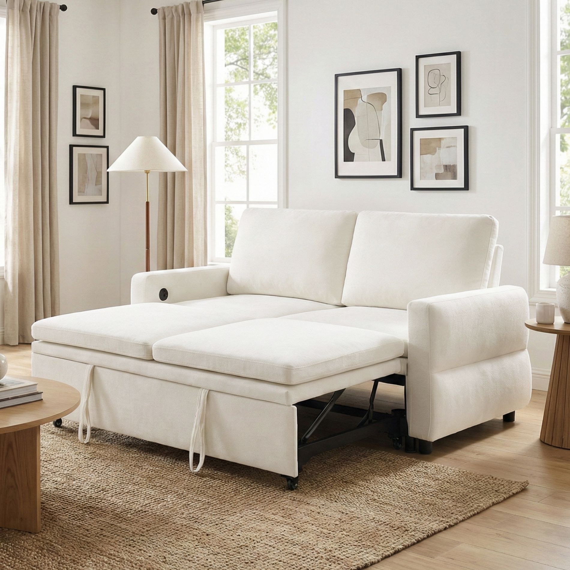ModernLuxe 63" Convertible Sleeper Sofa Bed, Pull-Out Loveseat with USB Charging Ports & Adjustable Backrest