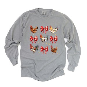 Simply Sage Market Women's Coquette Christmas Chicken Long Sleeve Garment Dyed Tee - 1 of 4