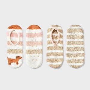 Women's Dachshund 2pk Cozy Liner Socks - Oatmeal/Ivory 4-10 - 1 of 3