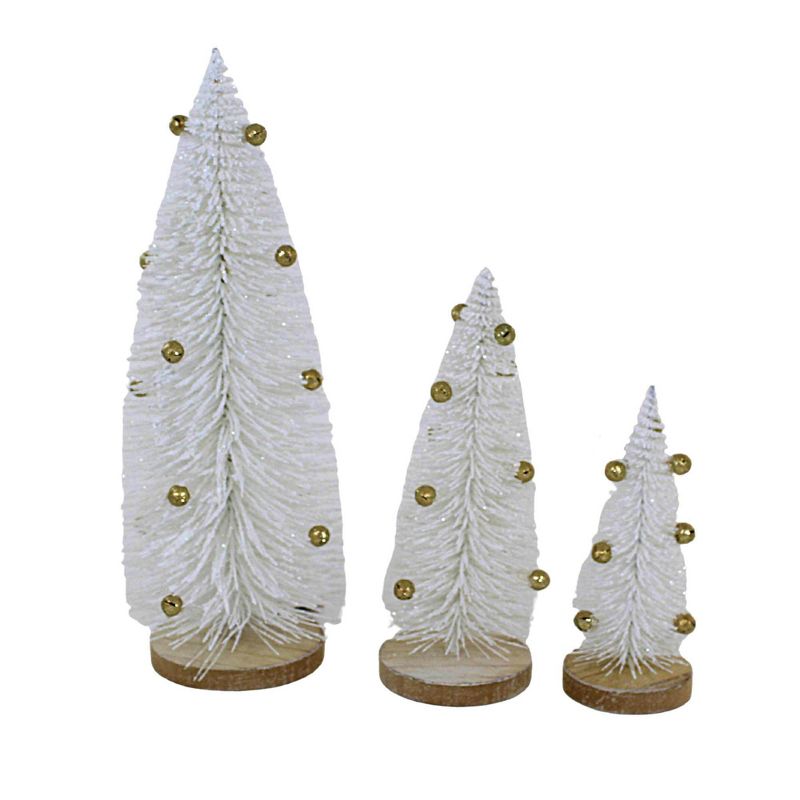 Option 2 10.0 Inch White Bristle Tree With Gold Bells Christmas  Wooden Base Bottle Brush Trees, 3 of 4