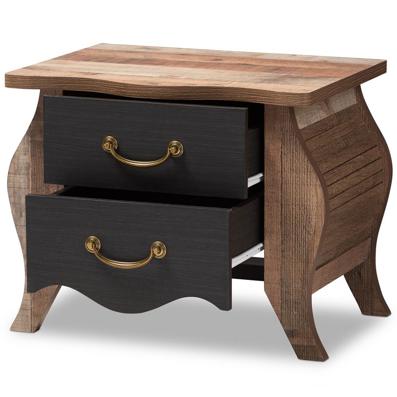 Romilly Country Cottage Farmhouse Oak Finished Wood 2 Drawer Nightstand Black/Brown - Baxton Studio, 3 of 12