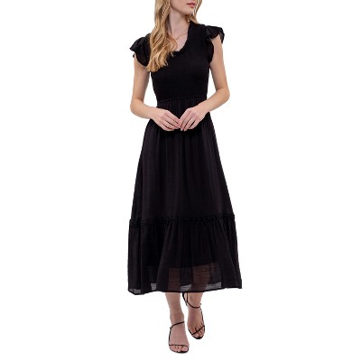 August Sky Women's Short Sleeve Smocked Midi Dress