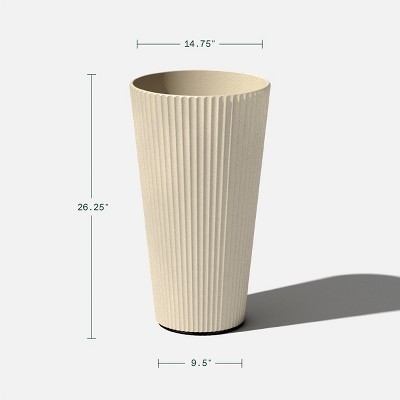 26" Sand Plastic-Stone Tall Planter for Indoor/Outdoor Use