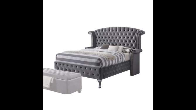Rebekah Queen Bed Gray Fabric - Acme Furniture, 2 of 7, play video