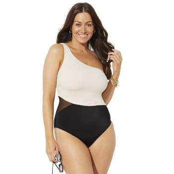 Swimsuits For All Women's Plus Size Twist One Shoulder Adjustable