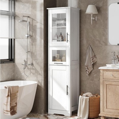 Tall Bathroom Cabinet, Narrow Storage Cabinet with Doors and Adjustable Shelf, 67” Freestanding Floor Linen Slim Cabinet