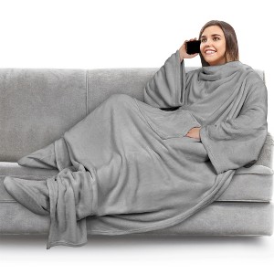 PAVILIA Wearable Blanket with Sleeves and Foot Pockets, Fleece Warm Snuggle Pocket Sleeved Throw for Women Men Adults - 1 of 4