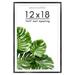 Americanflat Aluminum 12x18 Poster Frame with Shatter-Resistant Glass, Use as 11x17 Frame with Mat or 12x18 Frame Without Mat, Black - 1 of 4